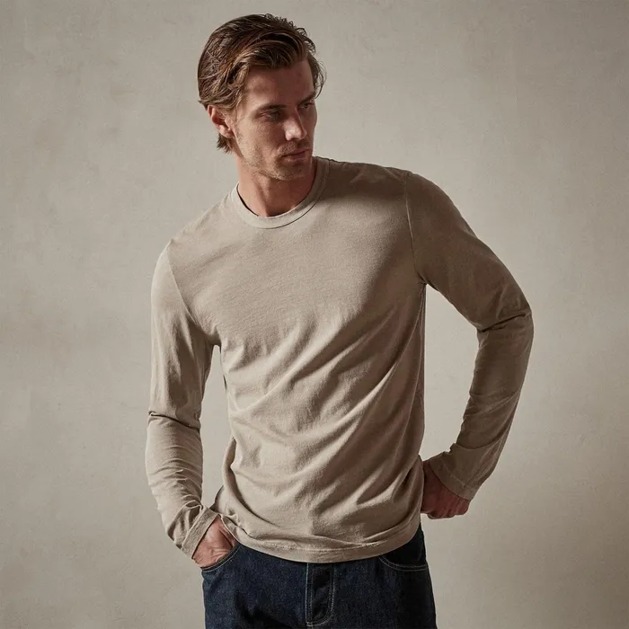 Men TShirts James Perse Long Sleeve Crew Neck Toast Pigment