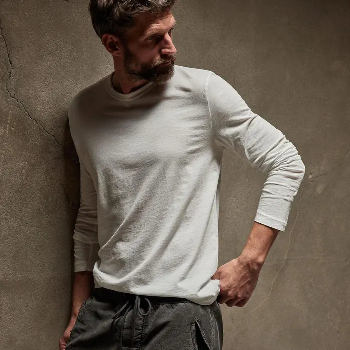 Men TShirts James Perse Long Sleeve Crew Neck White