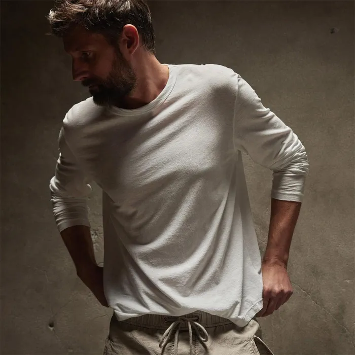 Men TShirts James Perse Shirttail Hem Crew White