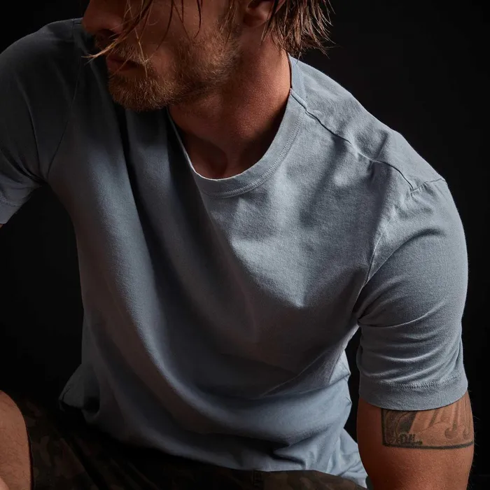 Men TShirts James Perse Short Sleeve Crew Neck Bluestone Pigment