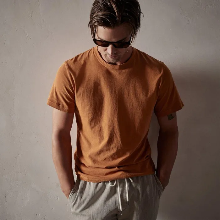 Men TShirts James Perse Short Sleeve Crew Neck Citrine Pigment