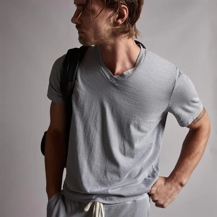 Men TShirts James Perse Short Sleeve V Neck Breeze Pigment