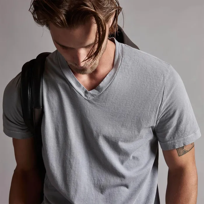 Men TShirts James Perse Short Sleeve V Neck Breeze Pigment