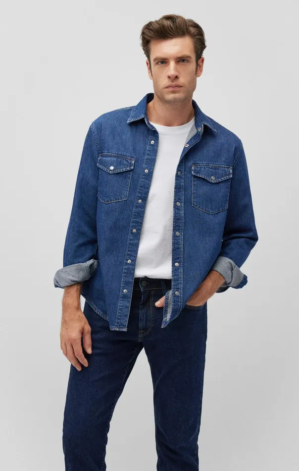 Men Ted Denim Shirt In Dark Brushed Denim Mavi Jeans Shirts