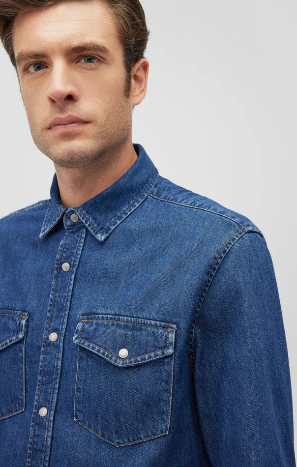 Men Ted Denim Shirt In Dark Brushed Denim Mavi Jeans Shirts Men Ted Denim Shirt In Dark Brushed Denim Mavi Jeans Shirts