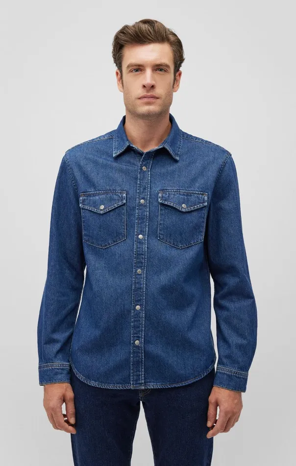 Men Ted Denim Shirt In Dark Brushed Denim Mavi Jeans Shirts Men Ted Denim Shirt In Dark Brushed Denim Mavi Jeans Shirts