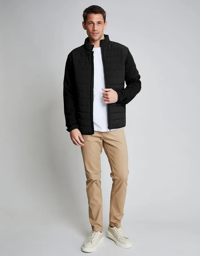 Men Threadbare Luxe Black Quilted Hybrid Funnel Neck Jacket Black Threadbare Jacket and Coats Men Threadbare Luxe Black Quilted Hybrid Funnel Neck Jacket Black Threadbare Jacket and Coats