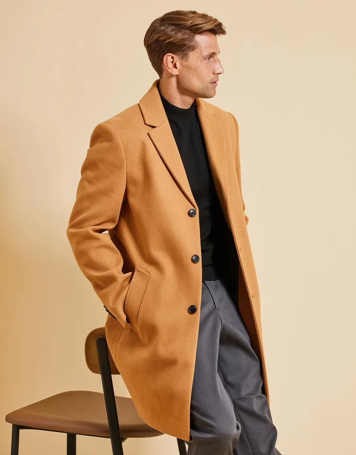 Men Threadbare Luxe Camel Tailored Coat Camel Threadbare Jacket and Coats