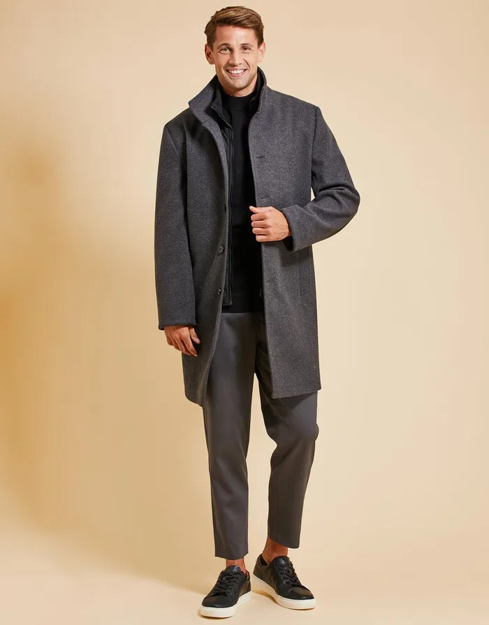 Men Threadbare Luxe Charcoal Funnel Neck Mock Layer Coat Charcoal Threadbare Jacket and Coats