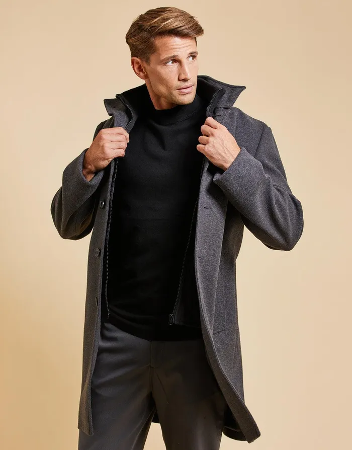 Men Threadbare Luxe Charcoal Funnel Neck Mock Layer Coat Charcoal Threadbare Jacket and Coats Men Threadbare Luxe Charcoal Funnel Neck Mock Layer Coat Charcoal Threadbare Jacket and Coats