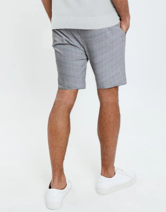 Men Threadbare Luxe Grey Check Slim Fit Chino Shorts Grey Threadbare Shorts