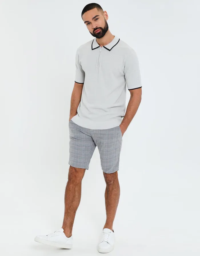 Men Threadbare Luxe Grey Check Slim Fit Chino Shorts Grey Threadbare Shorts