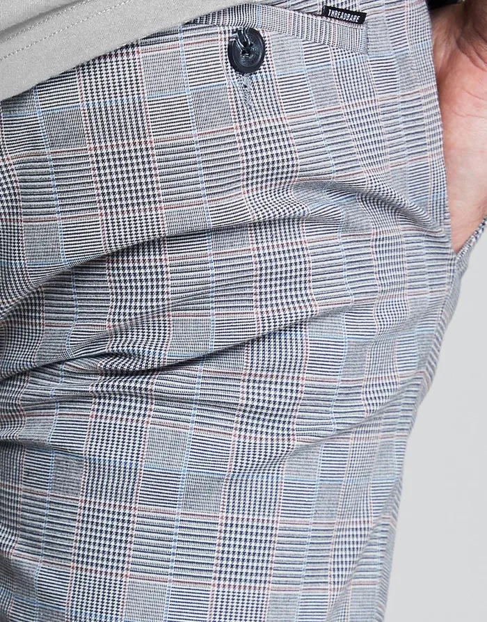 Men Threadbare Luxe Grey Check Slim Fit Chino Shorts Grey Threadbare Shorts