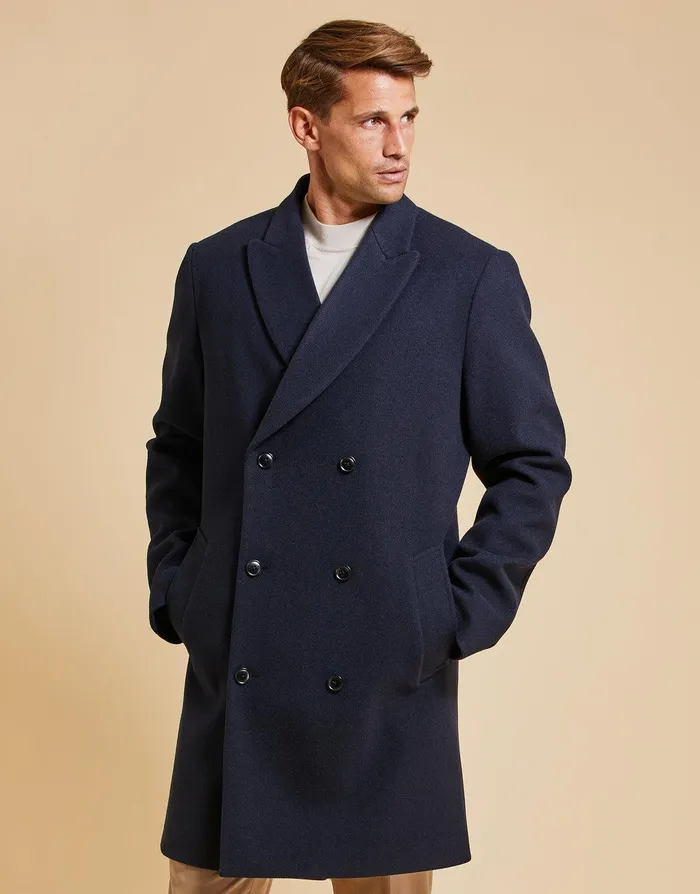 Men Threadbare Luxe Navy Double Breasted Tailored Coat Navy Threadbare Jacket and Coats