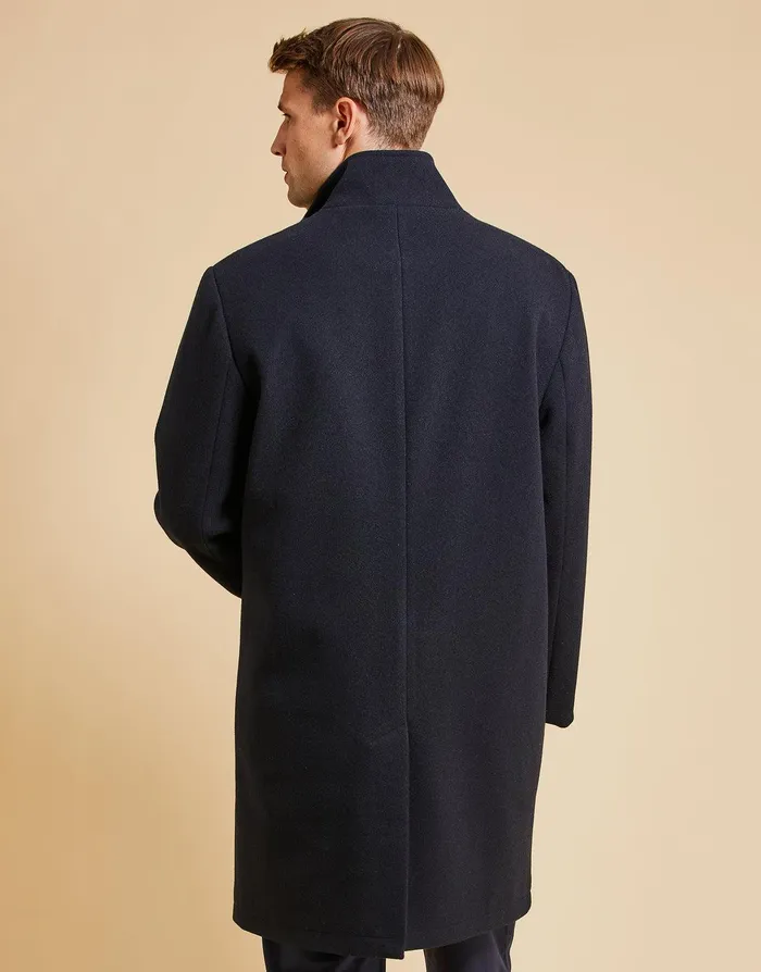 Men Threadbare Luxe Navy Funnel Neck Tailored Coat Navy Threadbare Jacket and Coats