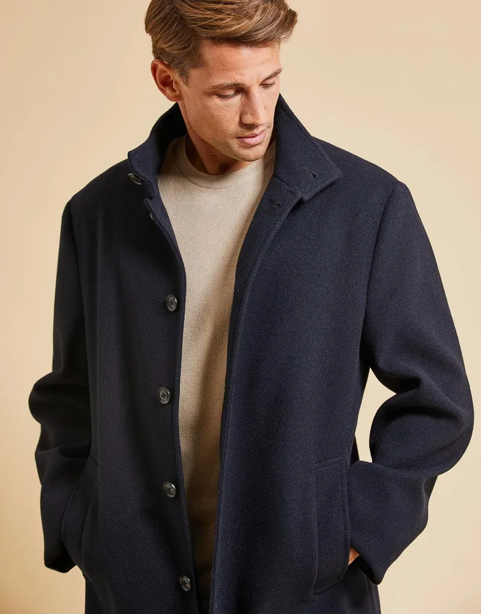 Men Threadbare Luxe Navy Funnel Neck Tailored Coat Navy Threadbare Jacket and Coats