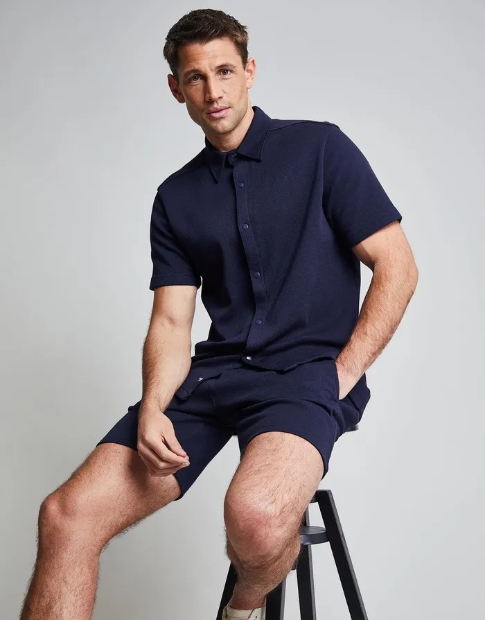 Men Threadbare Luxe Navy Jersey Short Sleeve Shirt Navy Threadbare Shirts