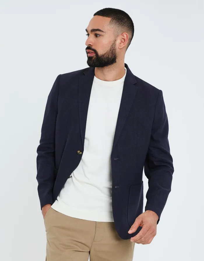 Men Threadbare Luxe Navy Linen Blend Blazer Navy Threadbare Jacket and Coats