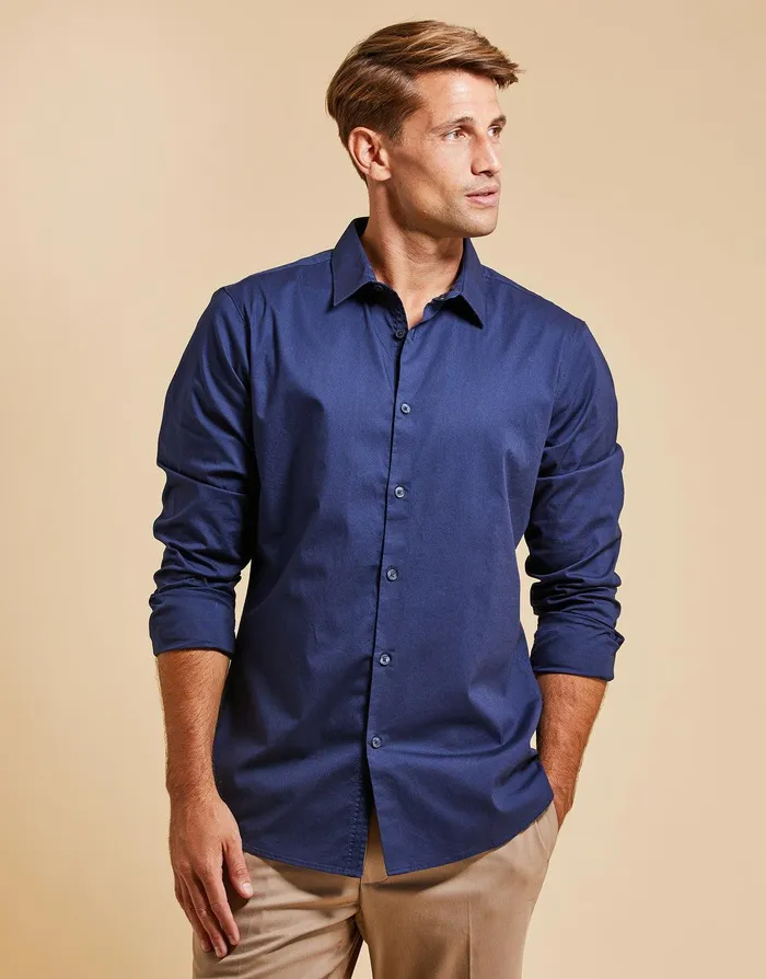 Men Threadbare Luxe Navy Long Sleeve Shirt Navy Threadbare Shirts