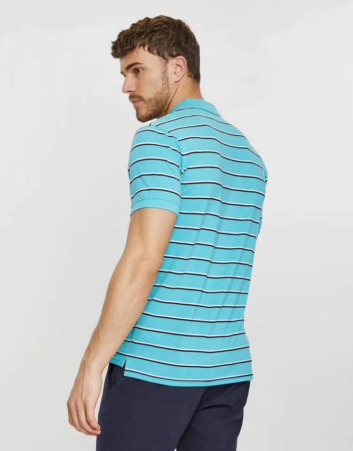 Men Turquoise Stripe Rib Collar Polo Shirt Turquoise Threadbare Polo Shirts Men Turquoise Stripe Rib Collar Polo Shirt Turquoise Threadbare Polo Shirts