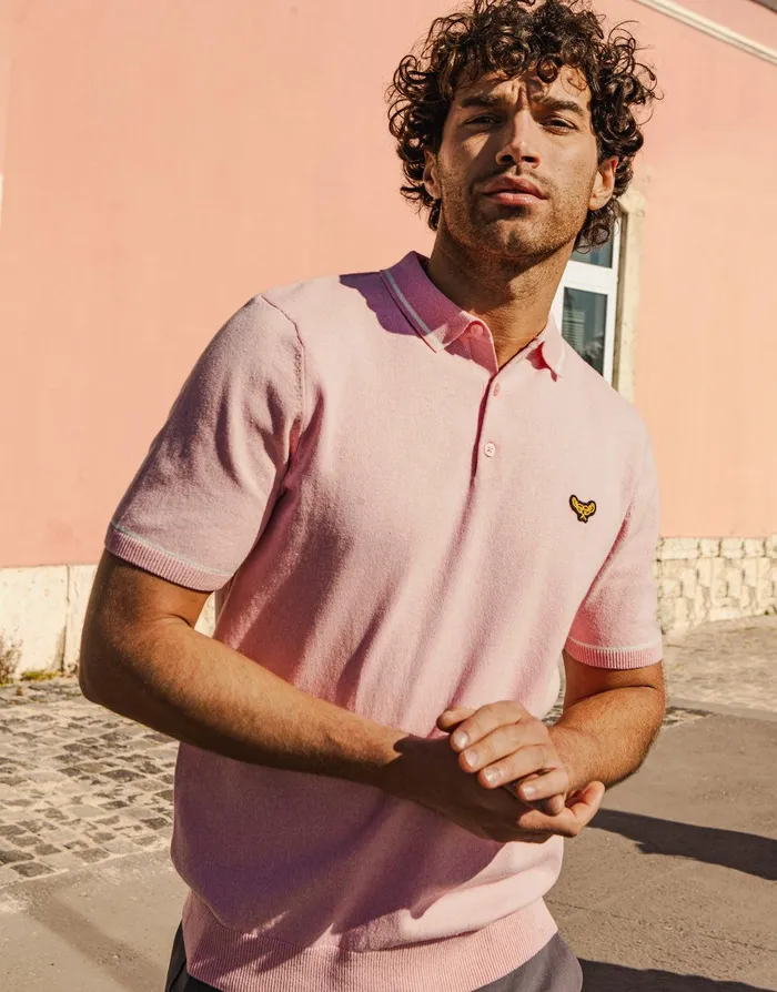 Men Vintage Pink Tipping Button Collar Knitted Polo Vintage Pink Threadbare Knitwear Men Vintage Pink Tipping Button Collar Knitted Polo Vintage Pink Threadbare Knitwear