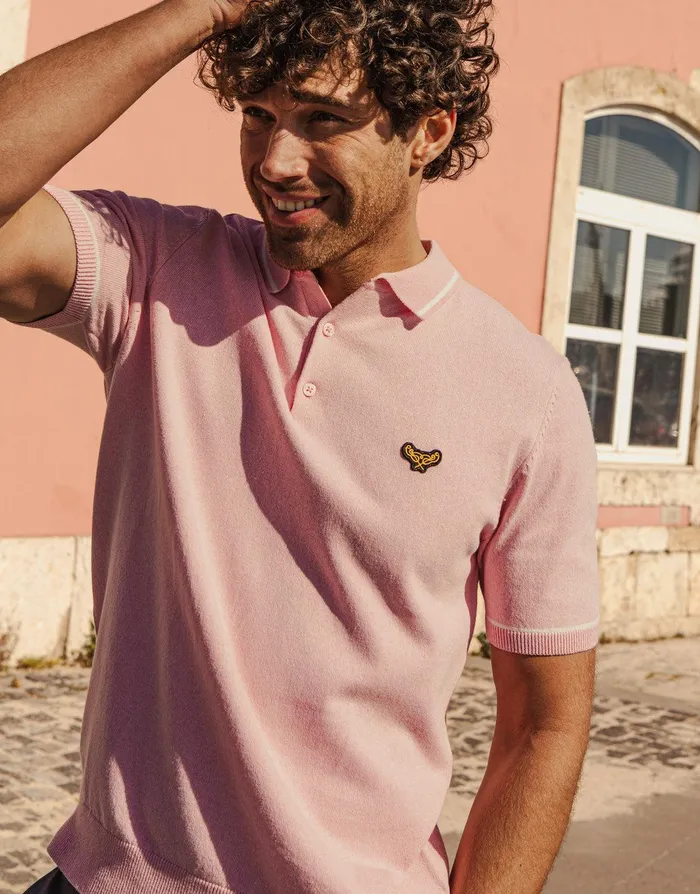 Men Vintage Pink Tipping Button Collar Knitted Polo Vintage Pink Threadbare Knitwear Men Vintage Pink Tipping Button Collar Knitted Polo Vintage Pink Threadbare Knitwear