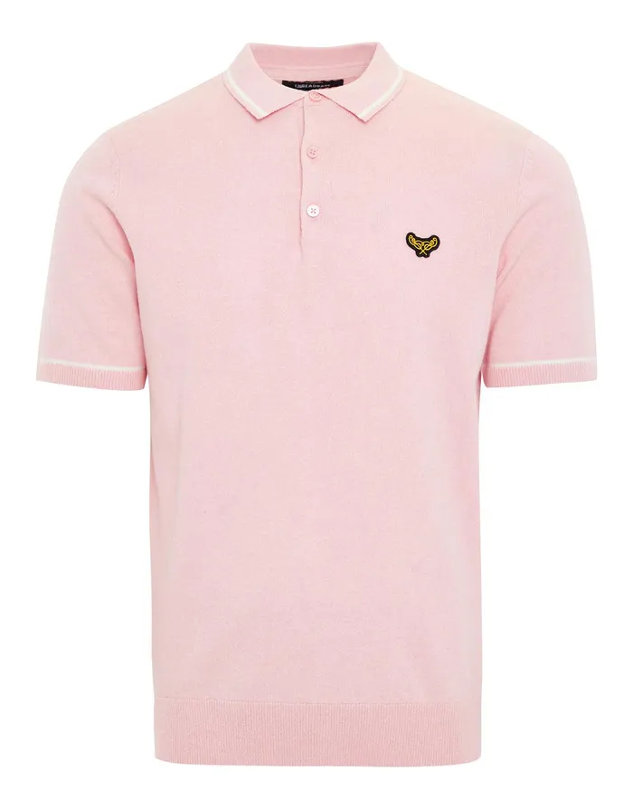 Men Vintage Pink Tipping Button Collar Knitted Polo Vintage Pink Threadbare Knitwear Men Vintage Pink Tipping Button Collar Knitted Polo Vintage Pink Threadbare Knitwear
