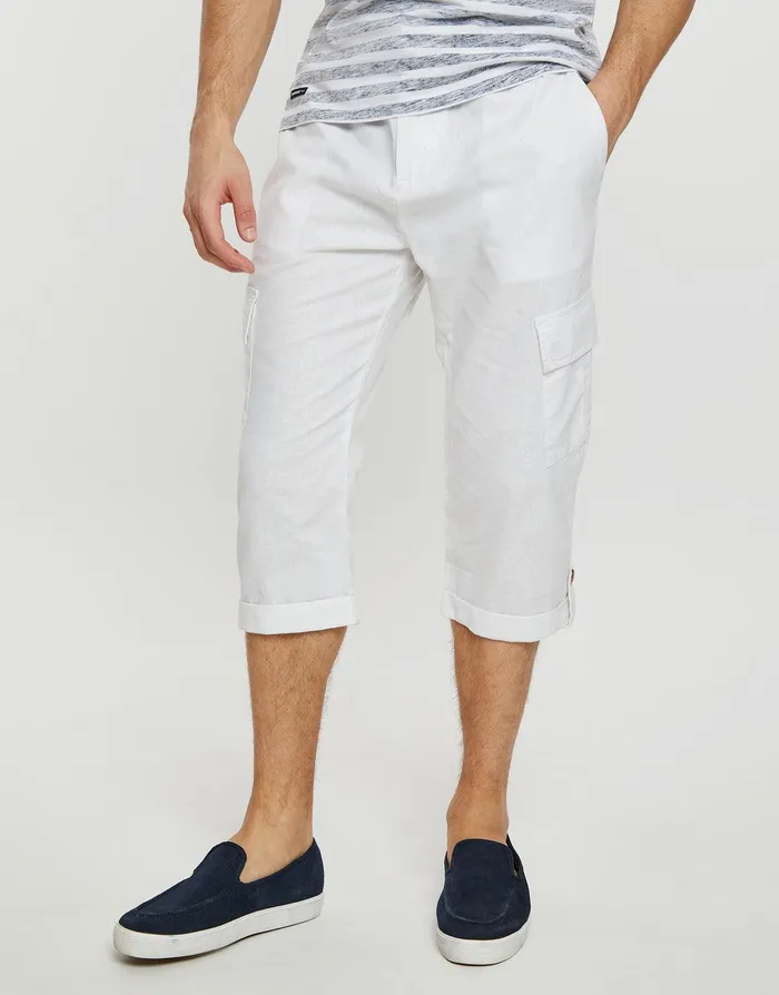 Men White 34 Length Linen Blend Cargo Trousers White Threadbare Trousers and Cargos Men White 34 Length Linen Blend Cargo Trousers White Threadbare Trousers and Cargos