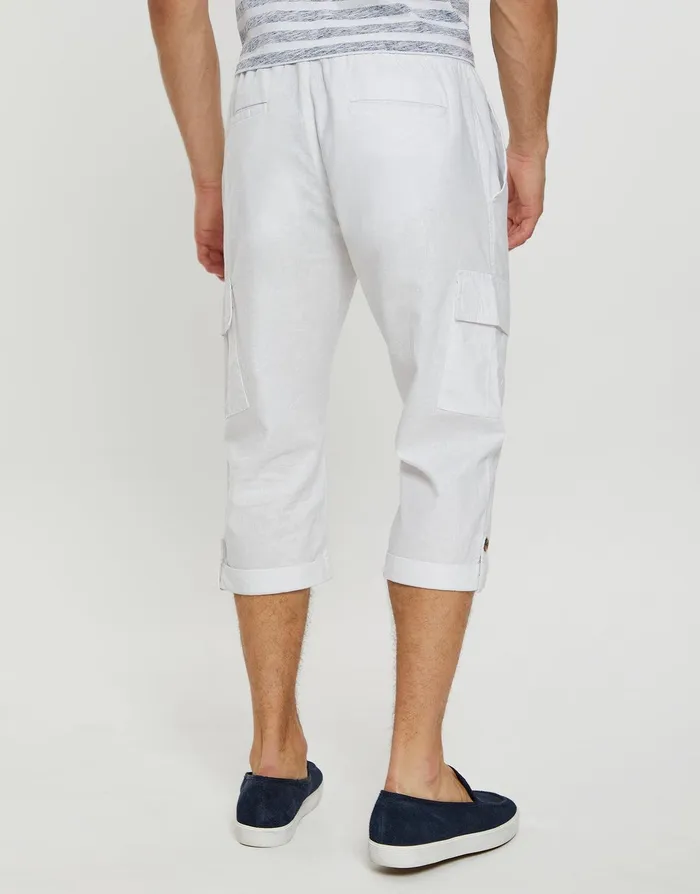 Men White 34 Length Linen Blend Cargo Trousers White Threadbare Trousers and Cargos Men White 34 Length Linen Blend Cargo Trousers White Threadbare Trousers and Cargos