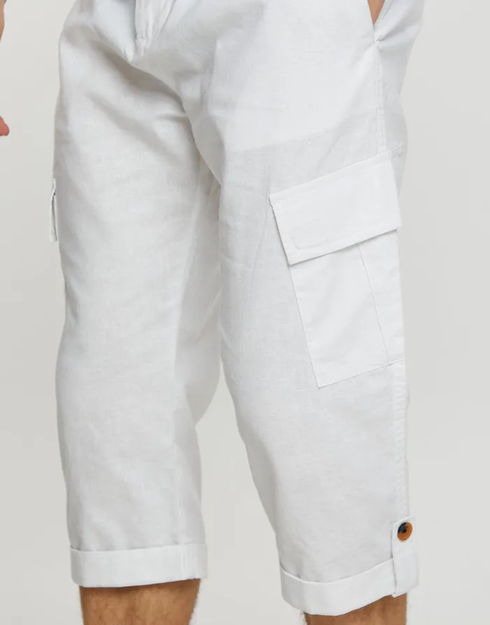 Men White 34 Length Linen Blend Cargo Trousers White Threadbare Trousers and Cargos Men White 34 Length Linen Blend Cargo Trousers White Threadbare Trousers and Cargos