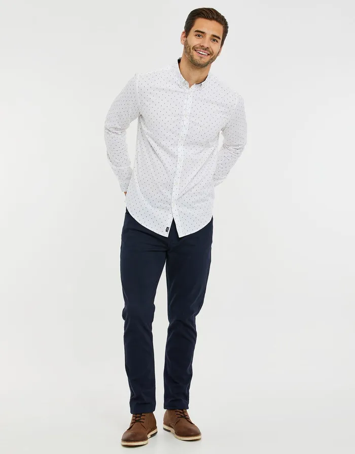Men White Geometric Print Long Sleeve Shirt White Threadbare Shirts Men White Geometric Print Long Sleeve Shirt White Threadbare Shirts