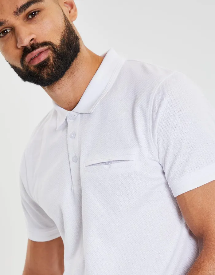 Men White Honeycomb Rib Jetted Pocket Polo Shirt White Threadbare Polo Shirts Men White Honeycomb Rib Jetted Pocket Polo Shirt White Threadbare Polo Shirts