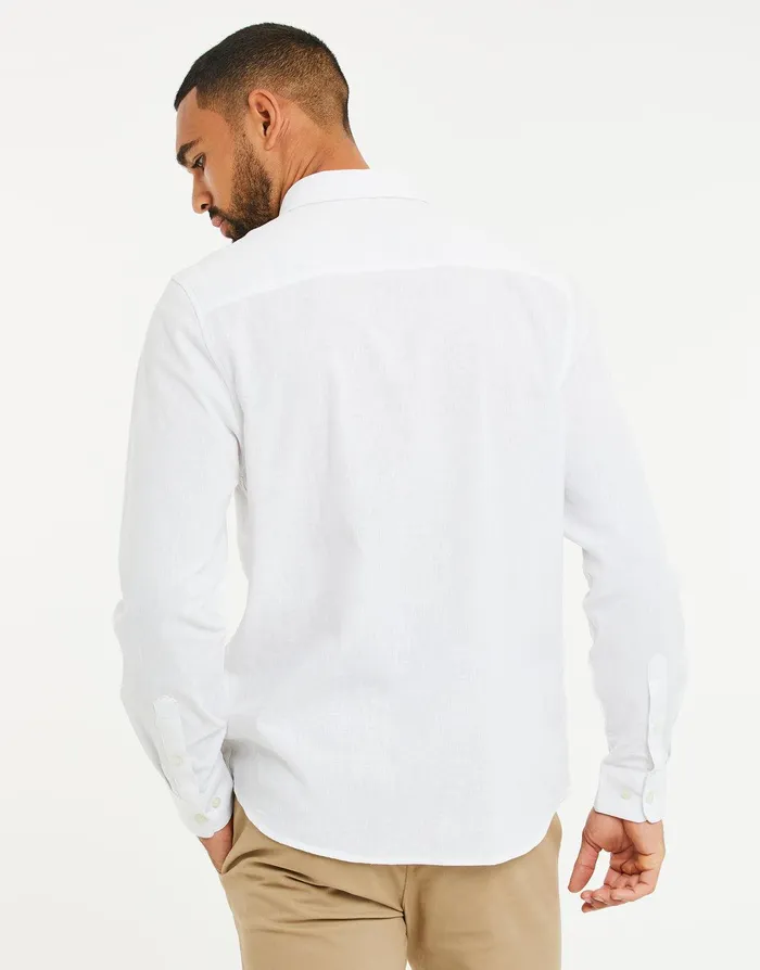 Men White Long Sleeve Linen Blend Shirt White Threadbare Linen Men White Long Sleeve Linen Blend Shirt White Threadbare Linen