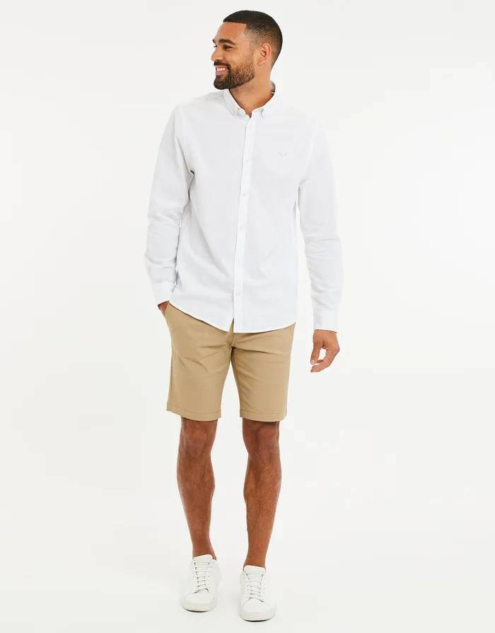 Men White Long Sleeve Linen Blend Shirt White Threadbare Linen Men White Long Sleeve Linen Blend Shirt White Threadbare Linen