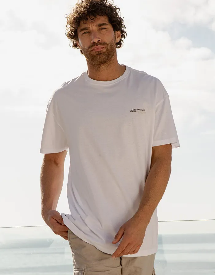 Men White Wanderlust Graphic Oversized TShirt White Threadbare TShirts Men White Wanderlust Graphic Oversized TShirt White Threadbare TShirts