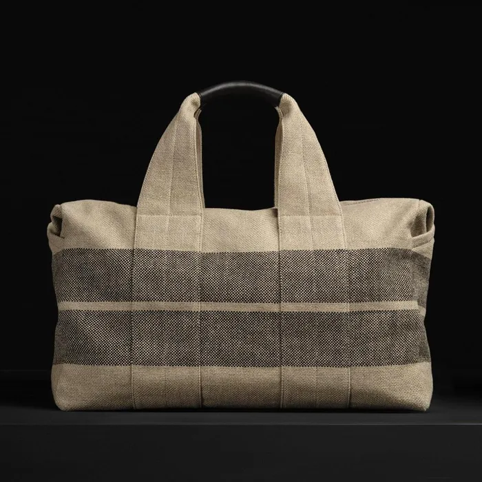 MenWomen Duffel Bags James Perse Montecito Striped Linen Weekend Bag Beigeblack