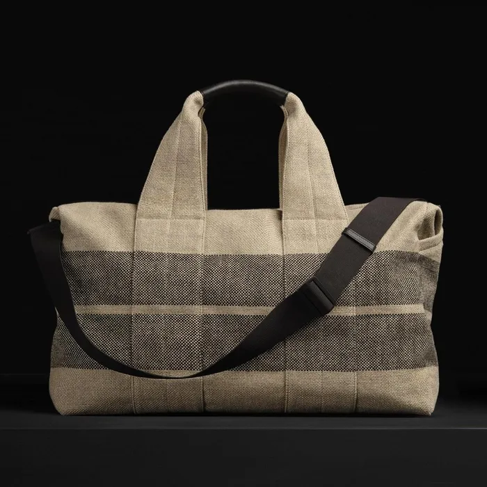 MenWomen Duffel Bags James Perse Montecito Striped Linen Weekend Bag Beigeblack