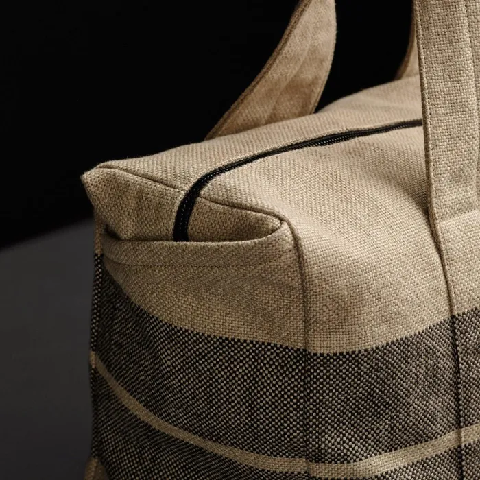 MenWomen Duffel Bags James Perse Montecito Striped Linen Weekend Bag Beigeblack