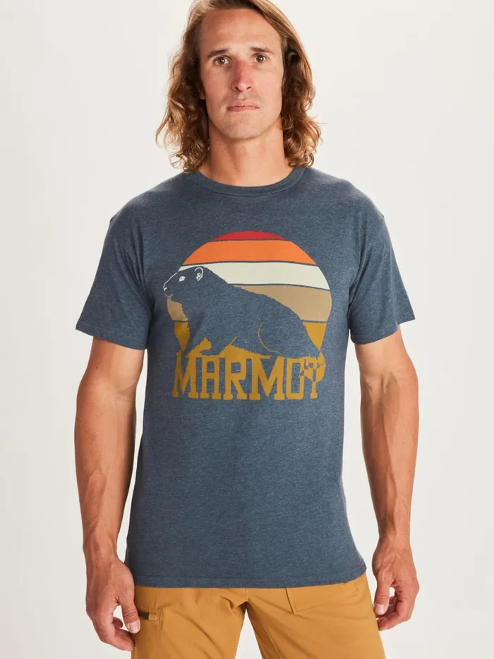 Mens ShortSleeve Shirts Marmot Dawning Marmot ShortSleeve TShirt Navy Heather