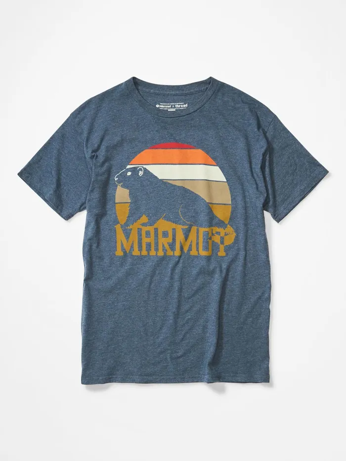 Mens ShortSleeve Shirts Marmot Dawning Marmot ShortSleeve TShirt Navy Heather