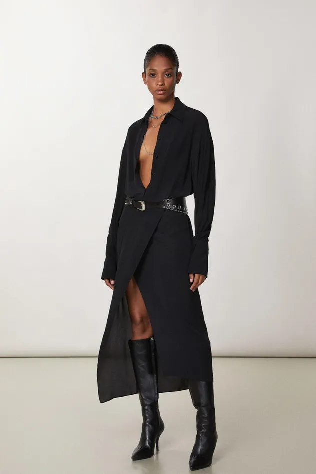 Midi Women Patrizia Pepe Crepe Shirt Dress Nero