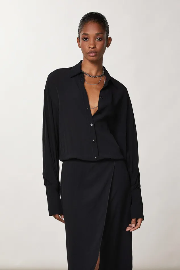 Midi Women Patrizia Pepe Crepe Shirt Dress Nero