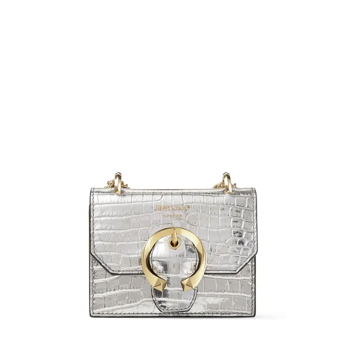 Mini Paris Silver Metallic CrocEmbossed Leather Super Mini Bag With Metal Buckle Silver Women JIMMY CHOO Small Leather Goods Mini Paris Silver Metallic CrocEmbossed Leather Super Mini Bag With Metal Buckle Silver Women JIMMY CHOO Small Leather Goods