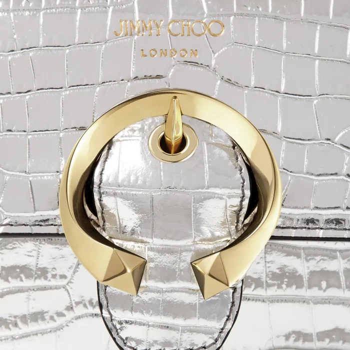 Mini Paris Silver Metallic CrocEmbossed Leather Super Mini Bag With Metal Buckle Silver Women JIMMY CHOO Small Leather Goods