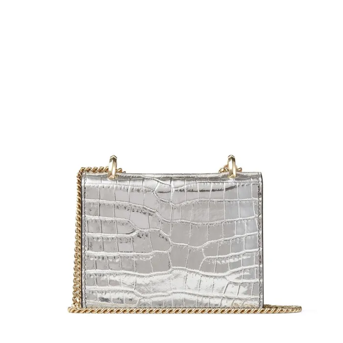 Mini Paris Silver Metallic CrocEmbossed Leather Super Mini Bag With Metal Buckle Silver Women JIMMY CHOO Small Leather Goods
