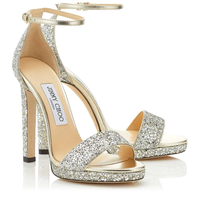 Misty 120 Champagne Coarse Glitter Fabric Platform Sandals Champagne Women JIMMY CHOO Sandals