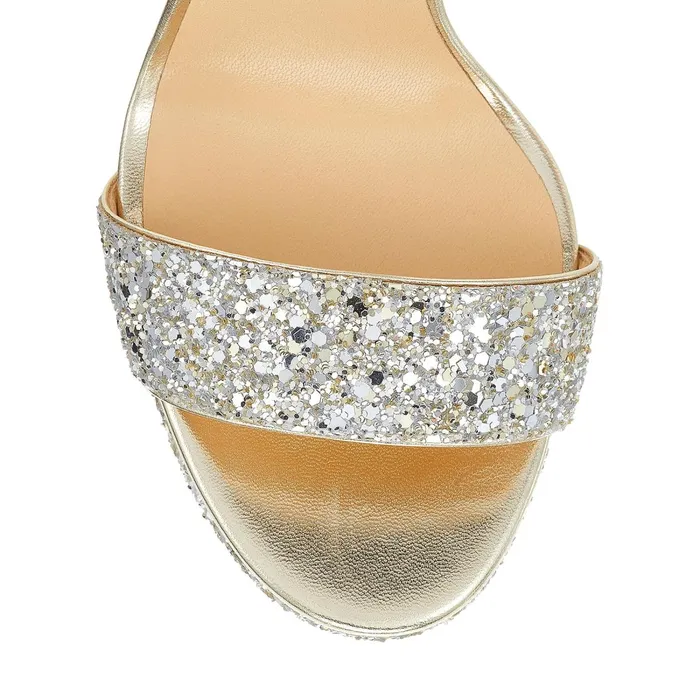 Misty 120 Champagne Coarse Glitter Fabric Platform Sandals Champagne Women JIMMY CHOO Sandals