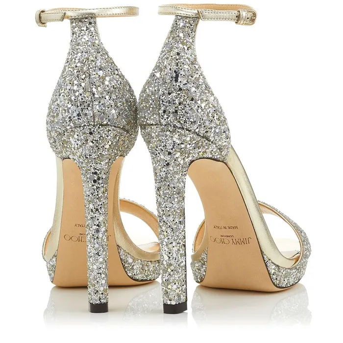 Misty 120 Champagne Coarse Glitter Fabric Platform Sandals Champagne Women JIMMY CHOO Sandals
