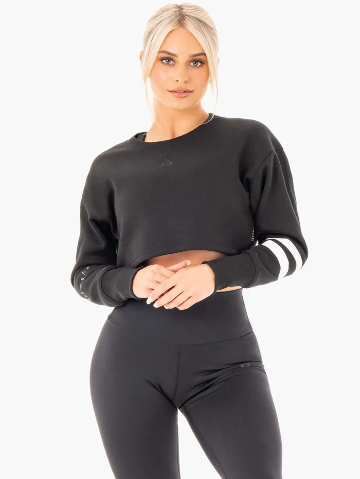 Motion Cropped Sweater 8211 Black Women Ryderwear Jackets and Sweaters