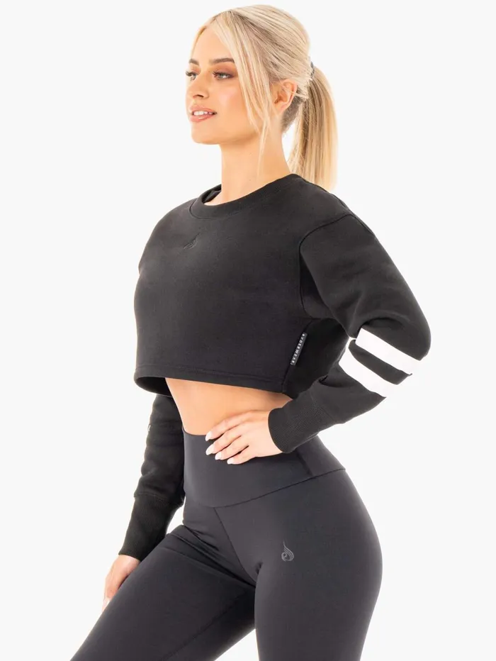 Motion Cropped Sweater 8211 Black Women Ryderwear Jackets and Sweaters